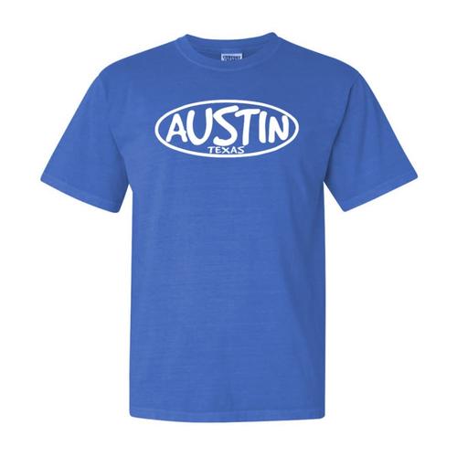 Outhouse Designs Unisex Keep Austin Weird Washed Cotton T-Shirt Neonblue
