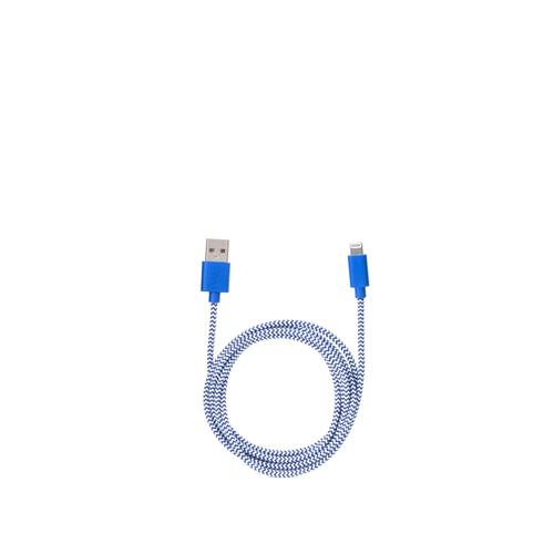Kikkerland Design iPhone Lightning Blue Cotton Braided Charging Cable Blue_white