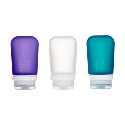 humangear GoToob+ 2.5oz Silicone Bottle - 3-Pack Clr.Ppl.Teal