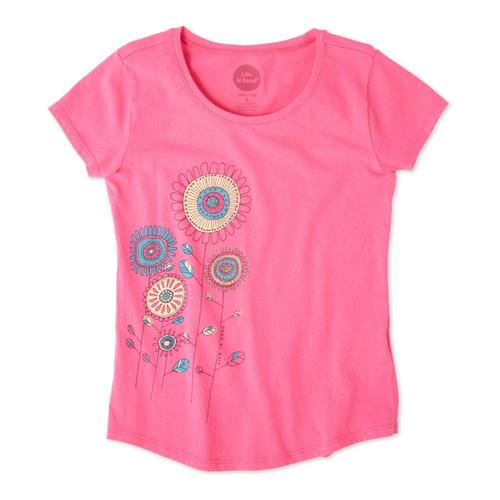 Life is Good Girls Playful Flowers Smiling Smooth Tee Fiestapnk