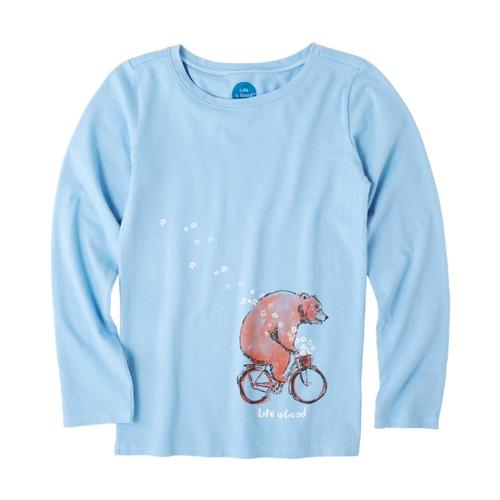 Life is Good Girls Bear Bike Flowers Long Sleeve Crusher Tee Pwdrblue