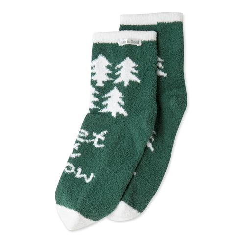Life is Good Women’s Pine Tree Pattern Plush Snuggle Crew Socks Forestgreen