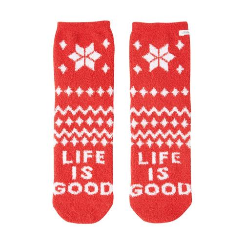 Life is Good Women’s Snowflake Pattern Plush Snuggle Crew Socks Americanred