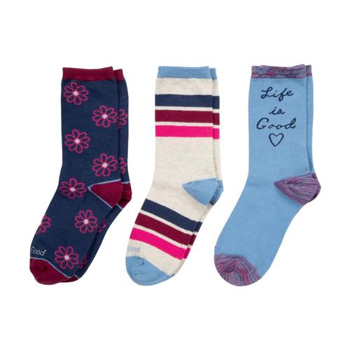 Life is Good Girls Hear & Daisies Crew Socks-3-Pack Heartdaisy