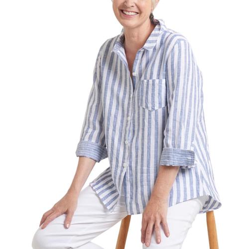 Habitat Clothing Women's Seaside Linen Stripe Shaped Shirt Denim
