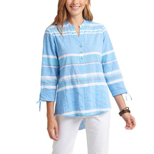 Habitat Clothing Women's Newport Stripe Split Collar Shirt Sea