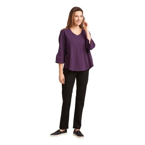 Habitat Clothing Women's Pleated Flounce Sleeve Easy Tee Eggplant