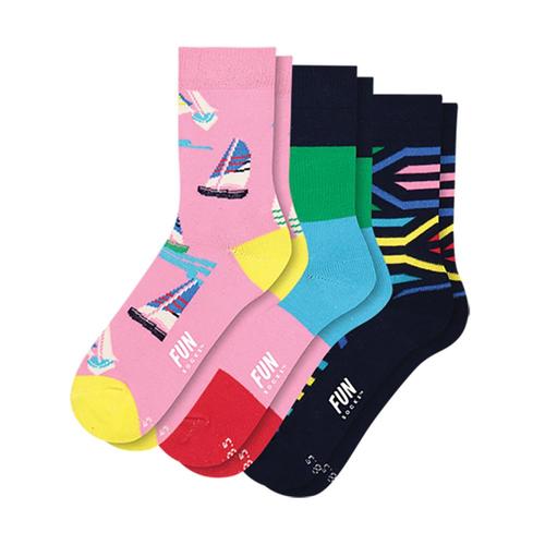 Fun Socks Girls Sail Boat Socks - 3-Pack Pnkstrpnvy