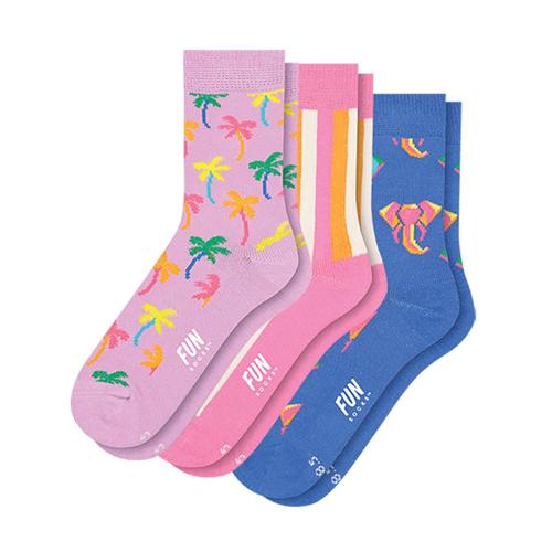 Fun Socks Girl's Palm Socks-3-Pack Pnkpnkblu