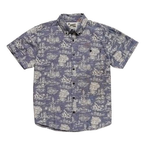 Howler Brothers Men's Mansfield Outpost Print Short Sleeve Shirt Indigo
