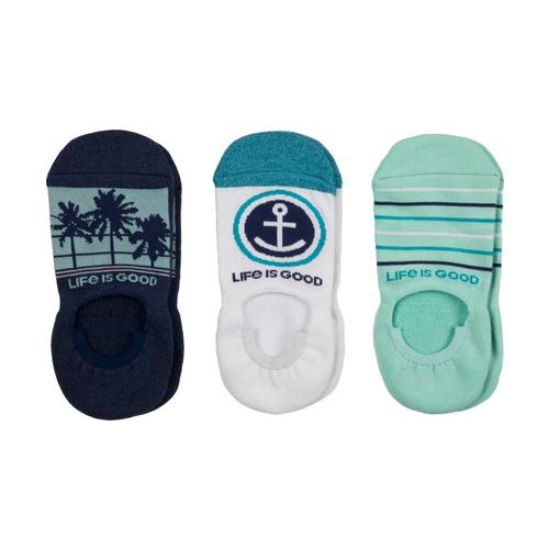 Life is Good Women's 3-Pack Palm Tree & Anchor Cushioned Invisible No Show Socks Anchor
