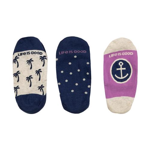 Life is Good Women's 3-Pack Palm Tree & Anchor Liner Socks Darkestblu