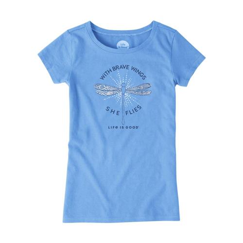 Life is Good Girls With Brave Wings She Flies Crusher Tee Pwdrblue