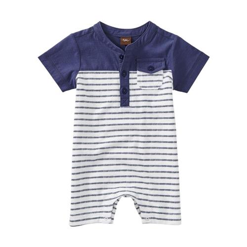 Tea Collection Baby Henley Colorblocked Romper Dashed