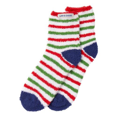 Life is Good Women's Holiday Stripe Snuggle Socks Cloudwhite