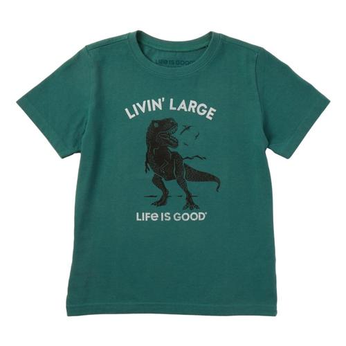 Life is Good Boys Livin’ Large T-Rex Crusher Tee Sprucgrn