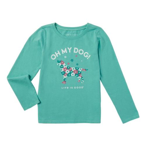 Life is Good Girls Oh My Dog! Long Sleeve Crusher Tee Aquablue