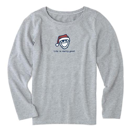 Life is Good Girls Life is Merry Good Long Sleeve Vintage Crusher Tee Hthrgray