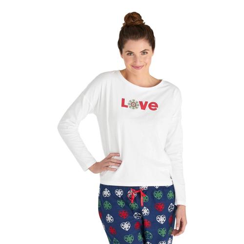 Life is Good Women's Love Snowflake Snuggle Up Relaxed Sleep Long Sleeve Top Cloudwhite