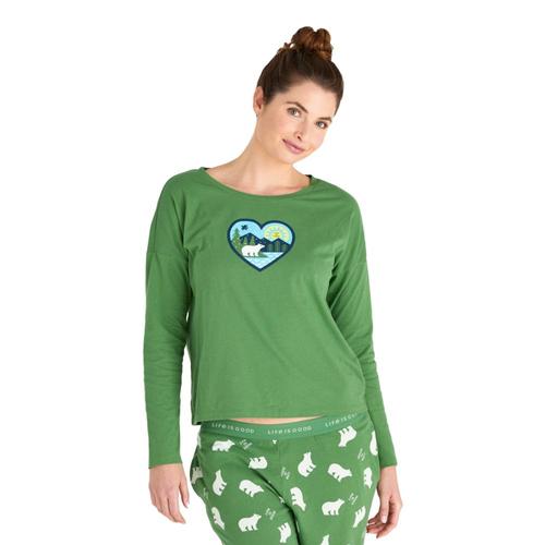 Life is Good Women's Winter Heart Landscape Snuggle Up Relaxed Sleep Long Sleeve Top Freshpine