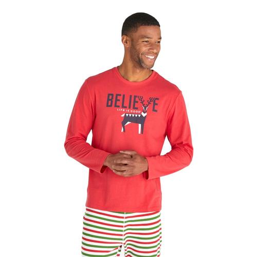 Life is Good Men's Believe Long Sleeve Sleep Tee Red