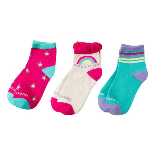 Life is Good Girls Dream On Rainbow Stars Quarter Socks 3pk Pnkdream