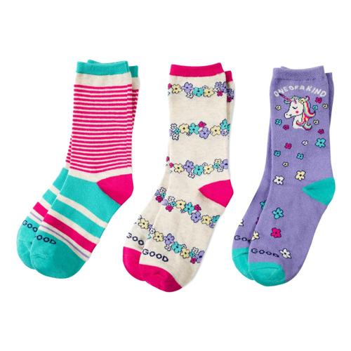 Life is Good Girls Unicorn Flowers Crew Socks 3pk Pnkunicrn
