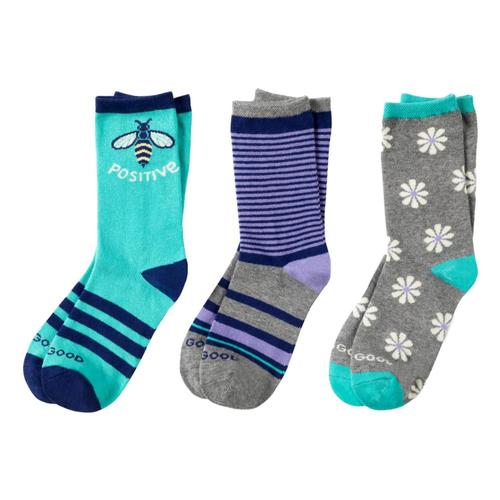 Life is Good Girls Bee Positive Daisy Crew Socks 3pk Purpbee