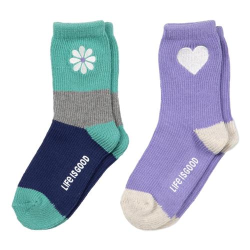 Life is Good Girls Daisy & Hearts Heavy Gauge Socks 2pk Purpheart