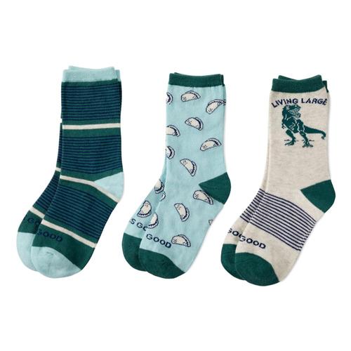 Life is Good Boys Living Large Dinosaur Tacos Crew Socks 3pk Grndino