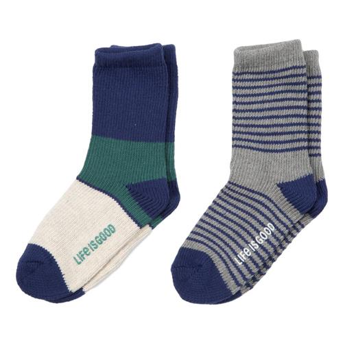 Life is Good Boys Stripe Heavy Gauge Crew Socks 2pk Nvygrngry