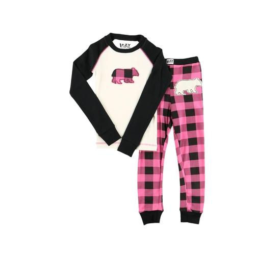Lazy One Kids Bear Plaid PJ Set Blk_pink