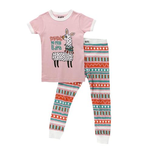 Lazy One Kids No Prob Llama PJ Set Pink_red