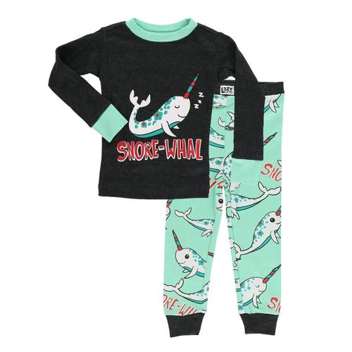 Lazy One Kids SnoreWhal Narwhal PJ Set Nvy_teal