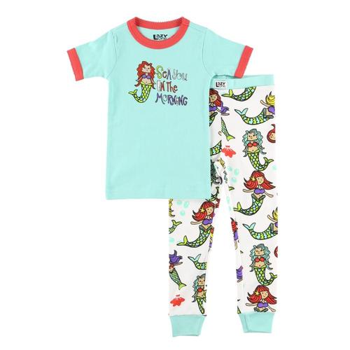 Lazy One Kids Sea You in the Morning Mermaid PJ Set Blue_corl