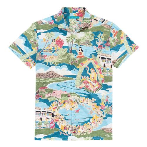 Tori Richard Men's Boat Day Aloha Short Sleeved Shirt Lagoon
