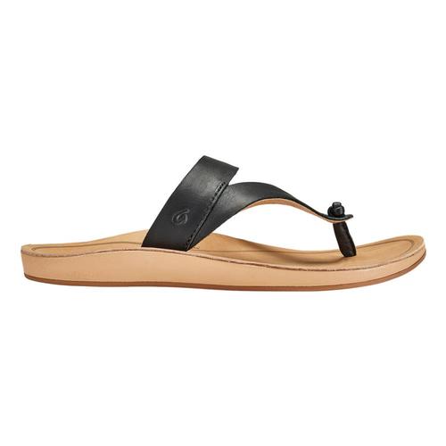 OluKai Women's Kaekae Ko'o Leather Beach Sandals Blk.Gsnd_40gs