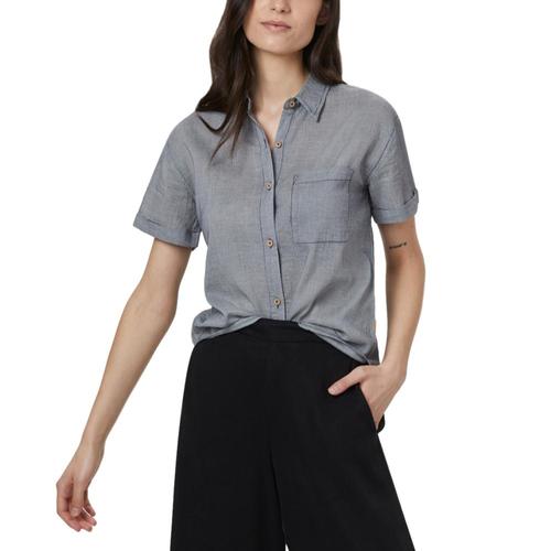 tentree Women's Isa Woven Button Up Shirt Darkocean_744