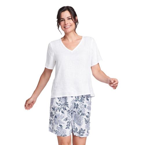 FLAX Women's Generous Crop V Top White