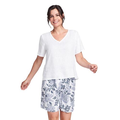 FLAX Women's Crop V Top White