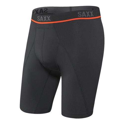 Saxx Men's Kinetic Light-Compression Mesh Long Leg Long Boxer Briefs Blacko_blo