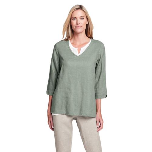 FLAX Women's V Pullover Shirt Greentea