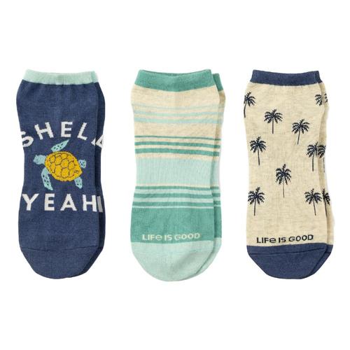Life is Good Men's Turtle Palm Tree Low Cut Socks 3-Pack Beach