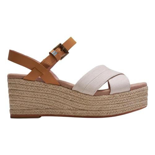 TOMS Women's Natural Shimmer Canvas Honey Leather Willow Wedges Ncanv.Hnlth