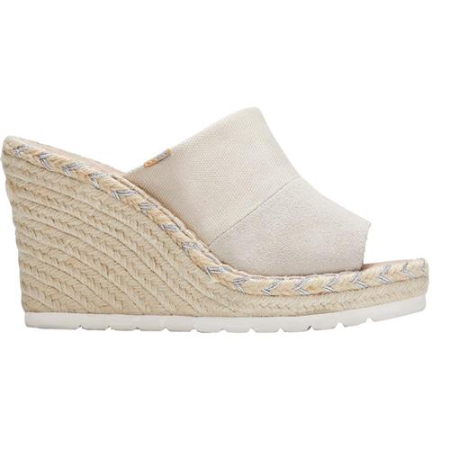 TOMS Women's Natural Shimmer Canvas Suede Monica Mule Wedges Nshmcan.Sd