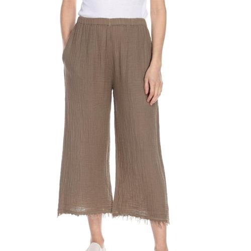 Honest Cotton Women's Frayed Crop Palazzo Pants Taupe