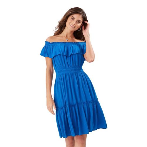 Tommy Bahama Women's Caicos Crinkle Off-The-Shoulder Dress Turkishsea_10040