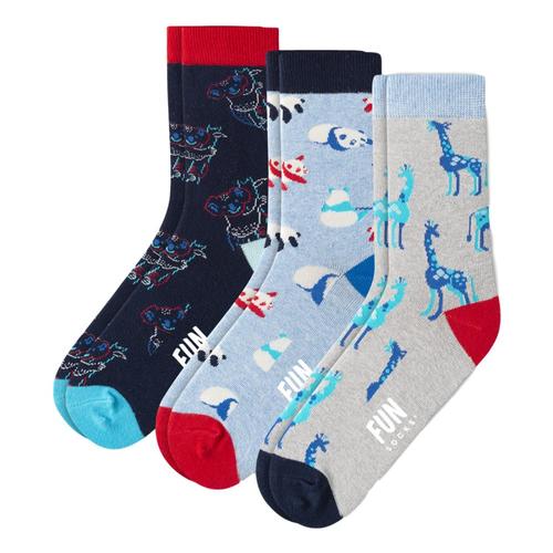 Fun Socks Kids Safari Socks 3-Pack Zooblue