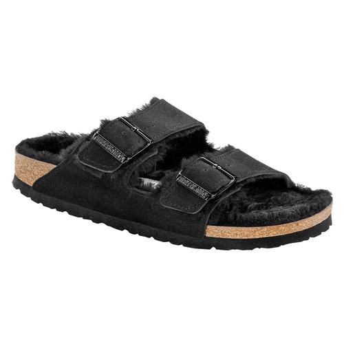 Birkenstock Women's Arizona Suede Leather Shearling Clogs - Narrow Black.Sd