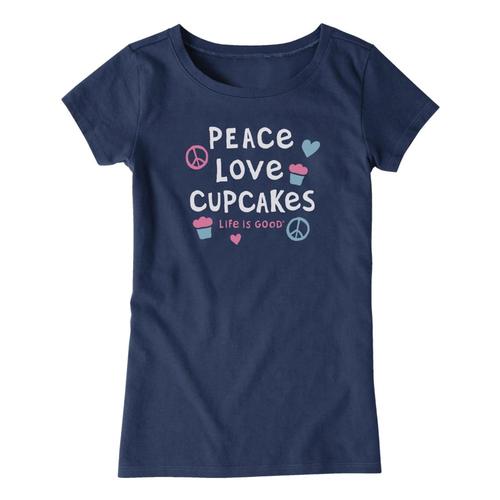 Life is Good Girls Peace Love Cupcakes Crusher Tee Drkstblue